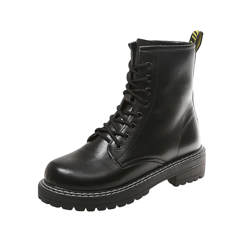 

2019 Woman Flat Platform Ankle Boots Leather Shoes Female Winter Autumn Martin boots Fashion Party Footwerar Botas Mujer