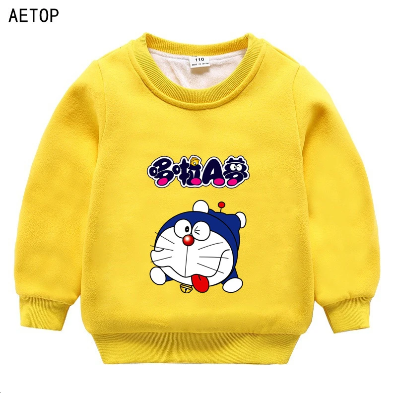 Doraemon/ ; зимняя бархатная толстовка; Забавные милые детские топы с круглым вырезом для мальчиков и девочек; детские топы с героями мультфильмов - Цвет: as picture