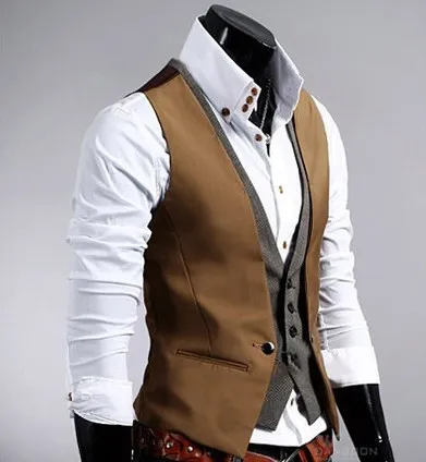 Yujeet Fashion Skinny Comfortable Sleeveless Double-Breasted Waistcoats for Men Casual Slim Fit Business Waistcoats Large Size