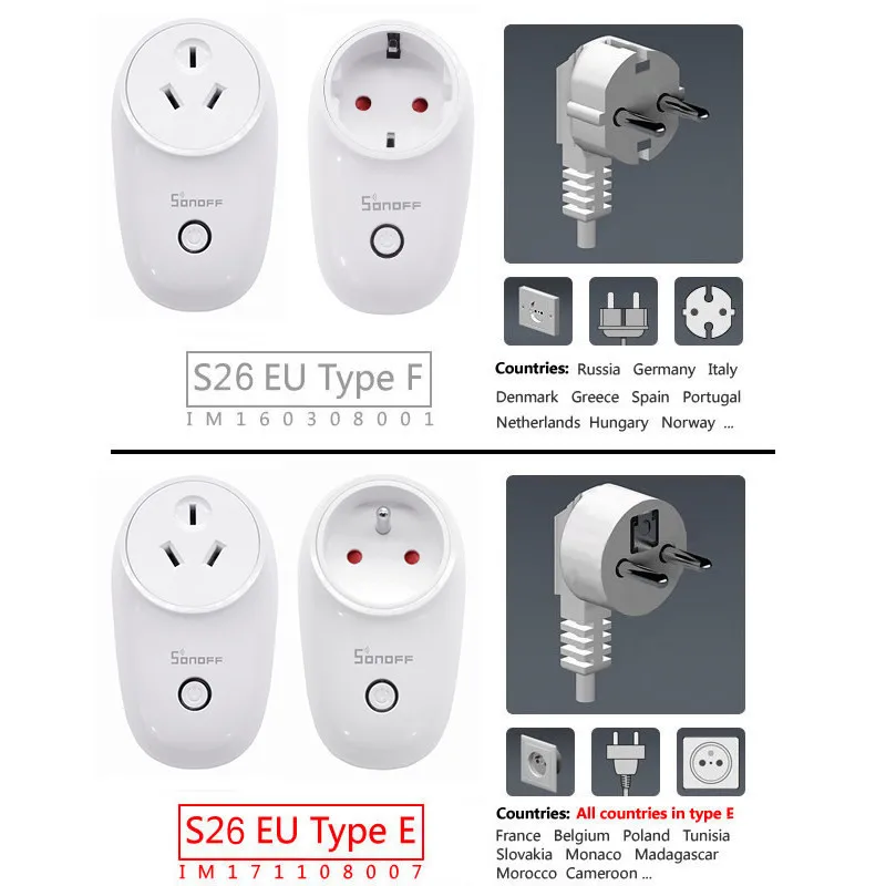 

Sonoff S26 Basic WiFi Smart Plug Power Monitor EU/US/UK/CN/AU Remote Control Home Smart Socket Work with Google Home Alexa IFTTT