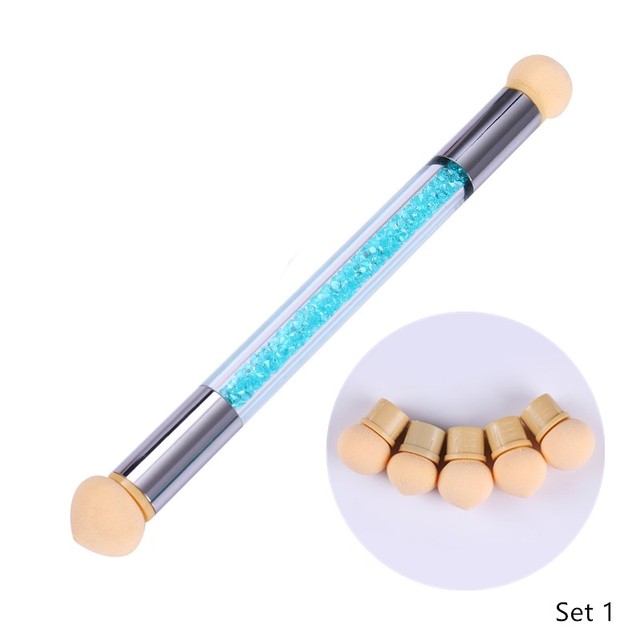 Pc Double-ended Gradient Shading Pen Dotting Brush Sponge Head Rhinestone Handle Nail Art Brush Nail Art Painting Tool