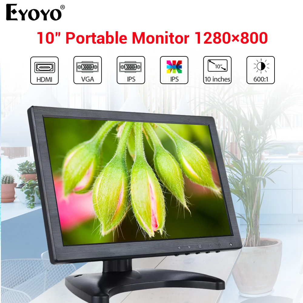 

EYOYO 10" EM10C IPS LCD HDMI Monitor 1280x800 with VGA BNC AV Input Remote Control for PC Car Office Home CCTV Security Camera