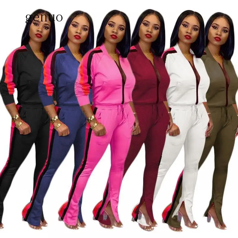 

Winter Women Tracksuit V-Neck Full Sleeve Jackets Zipper Open Pants Suit Two Piece Set Casual Sporty Overalls Outfits