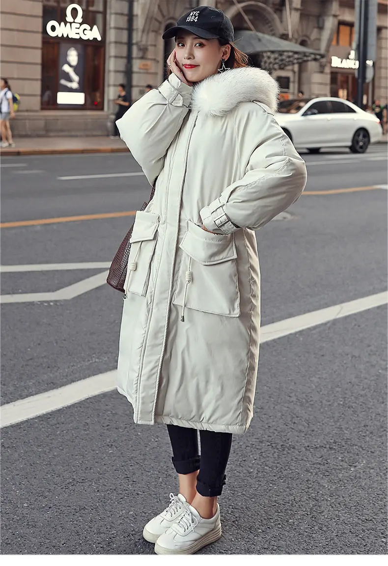 Пуховая куртка с капюшоном, зимняя куртка, женские парки, новинка, Женская куртка с меховым воротником, верхняя одежда для женщин, большие размеры, зимние пальто