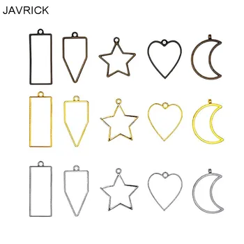 

15 15 Pcs/set DIY Crystal Glue Hollow Five-pointed Star Moon Heart Rectangle UV Epoxy Metal Frame Mold Pendant Jewelry Making