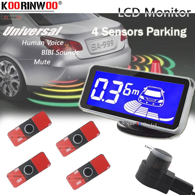 Koorinwoo Original Flat 13MM Human Voice/BIBI Sounds LED Screen Car Parking Sensors 4 Parktronic Backlight Alert System | Автомобили и