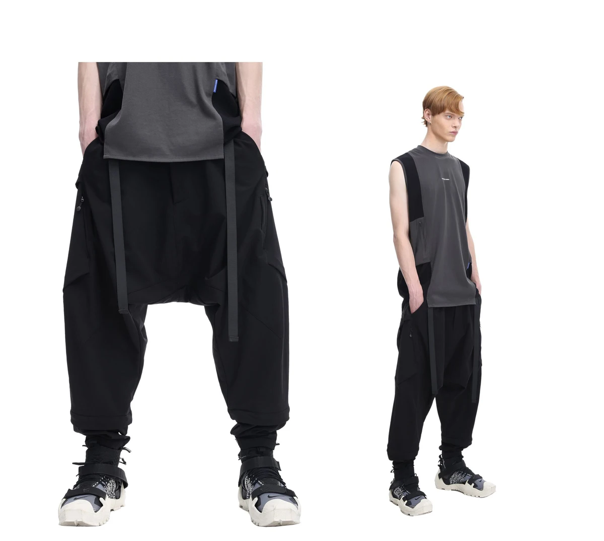 Reindee Lusion 21 ss 2 in 1 Molle system low crotch samurai pants techwear water repellent multi pockets waist adjustment