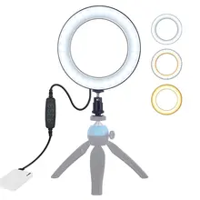 6.2 Inch Usb 3 Modes Dimmable Led Ring Vlogging Photography Video Lights With Cold Shoe Tripod Ball Head