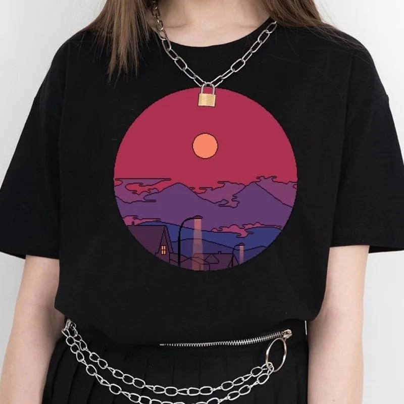 

Fashionshow-JF Japanese Painting Sundown Unisex Tshirt Tumblr Fashion Kanagawa TShirt Short Sleeve Cotton Tee