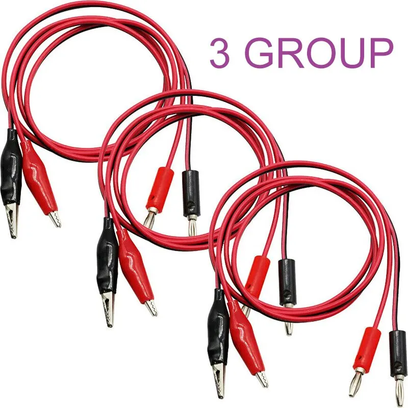 3 Sets Banana Plug To Crocodile Alligator Clip Test Lead Cable Double