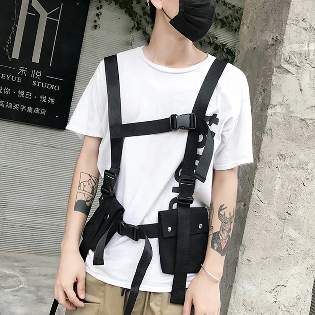 Aelicy Fashion Hip Hop Streetwear Men Tactical Chest Rig Multi-pockets Waistcoat Chest Bag Vest Functional Waist Packs Bag Kanye