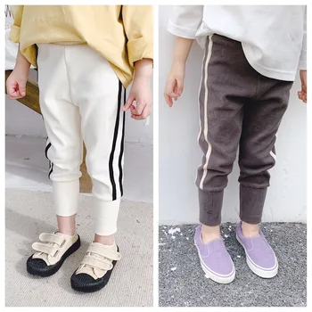 

2020 children's spring new leggings pant Korean style bottom pants for baby girls and boys kids casual cotton pants black side