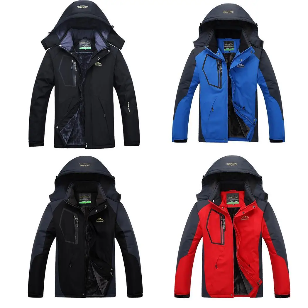 Men Women Winter Outdoor Sporting Hooded Long Sleeve Patchwork Zipper Jacket