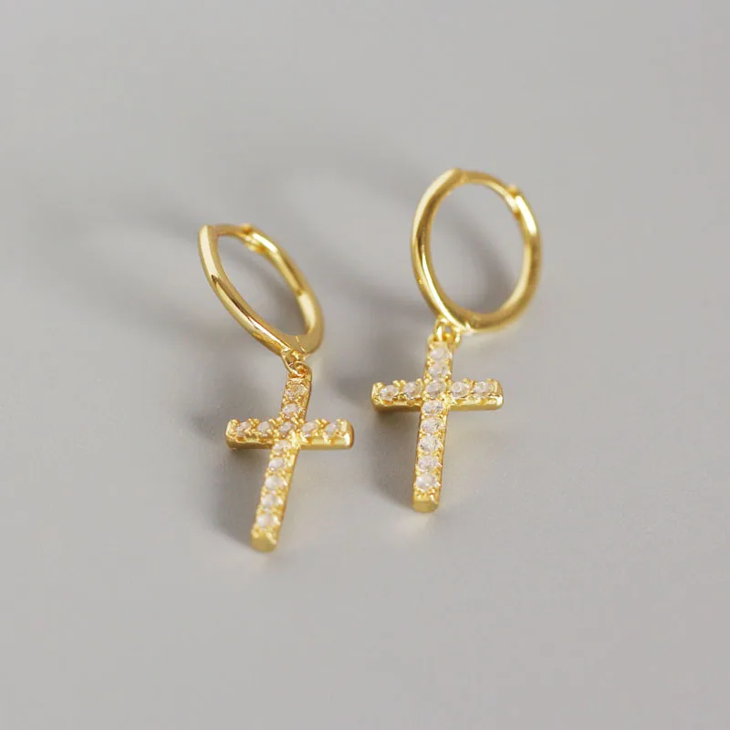 gold 925 пробы серебра Huggie серьги-кольца с поперечным тонкий микро проложить CZ маленькие серьги в виде колец - Окраска металла: gold
