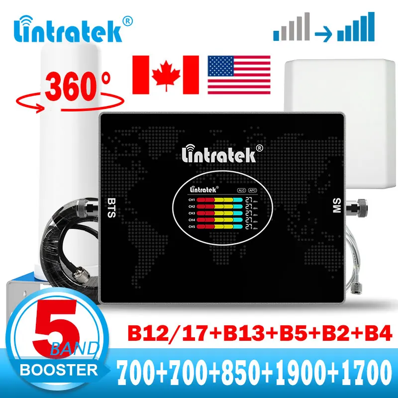 goboost 2g 3g 4g cellular amplifier cdma 850 pcs 1900 dcs 1800 aws 1700 dual band signal booster gsm 900 umts 2100 mhz repeater Lintratek 5 Band Cellular Signal Amplifier Booster 700 850 1900 1700 CDMA PCS AWS Repeater LTE 2G 4G Voice B5 B2 B4 1700/2100MHz