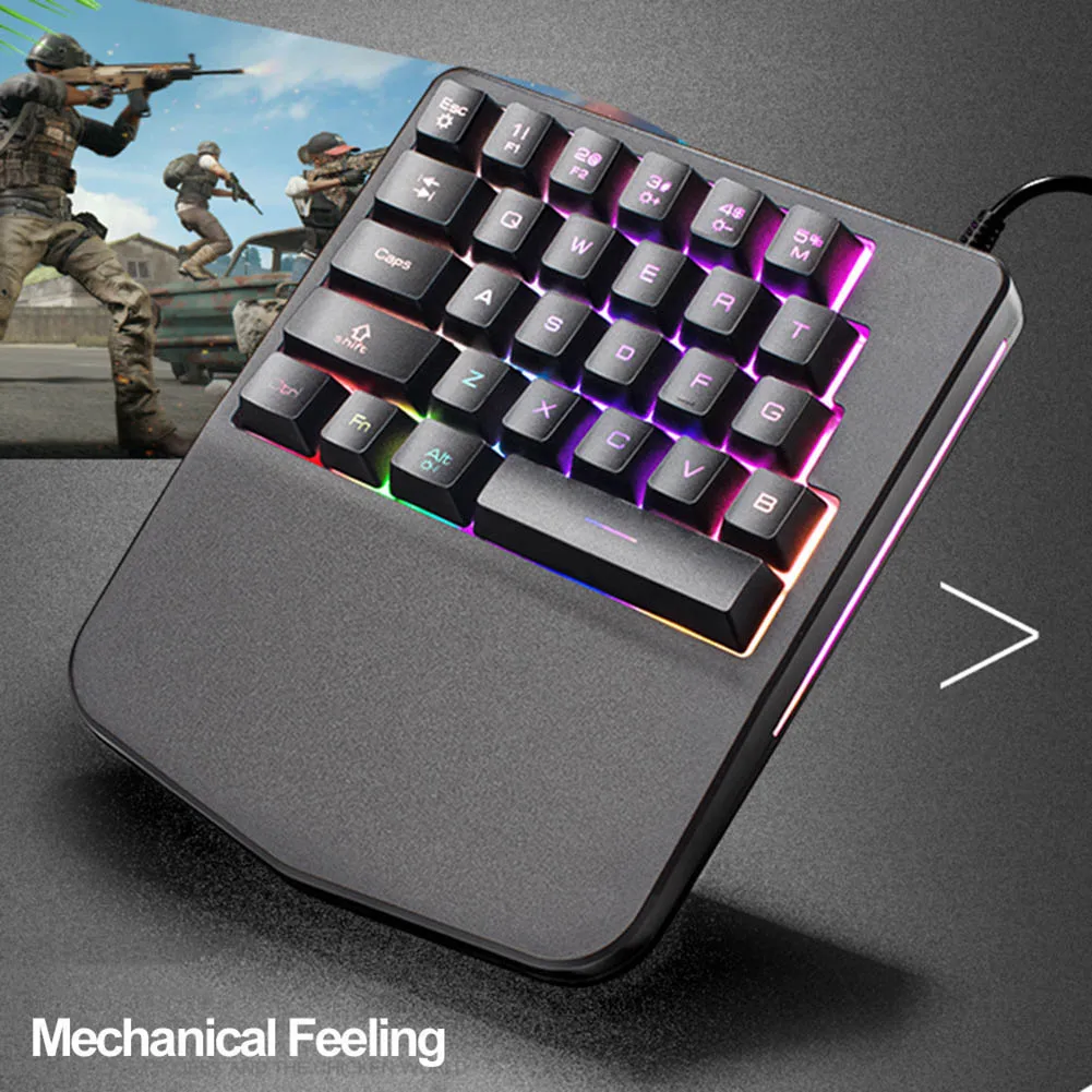  28 Keys Wired Mini Keyboard Rainbow Backlight One Hand USB Keypad for Dota OW PUBG Game PUO88