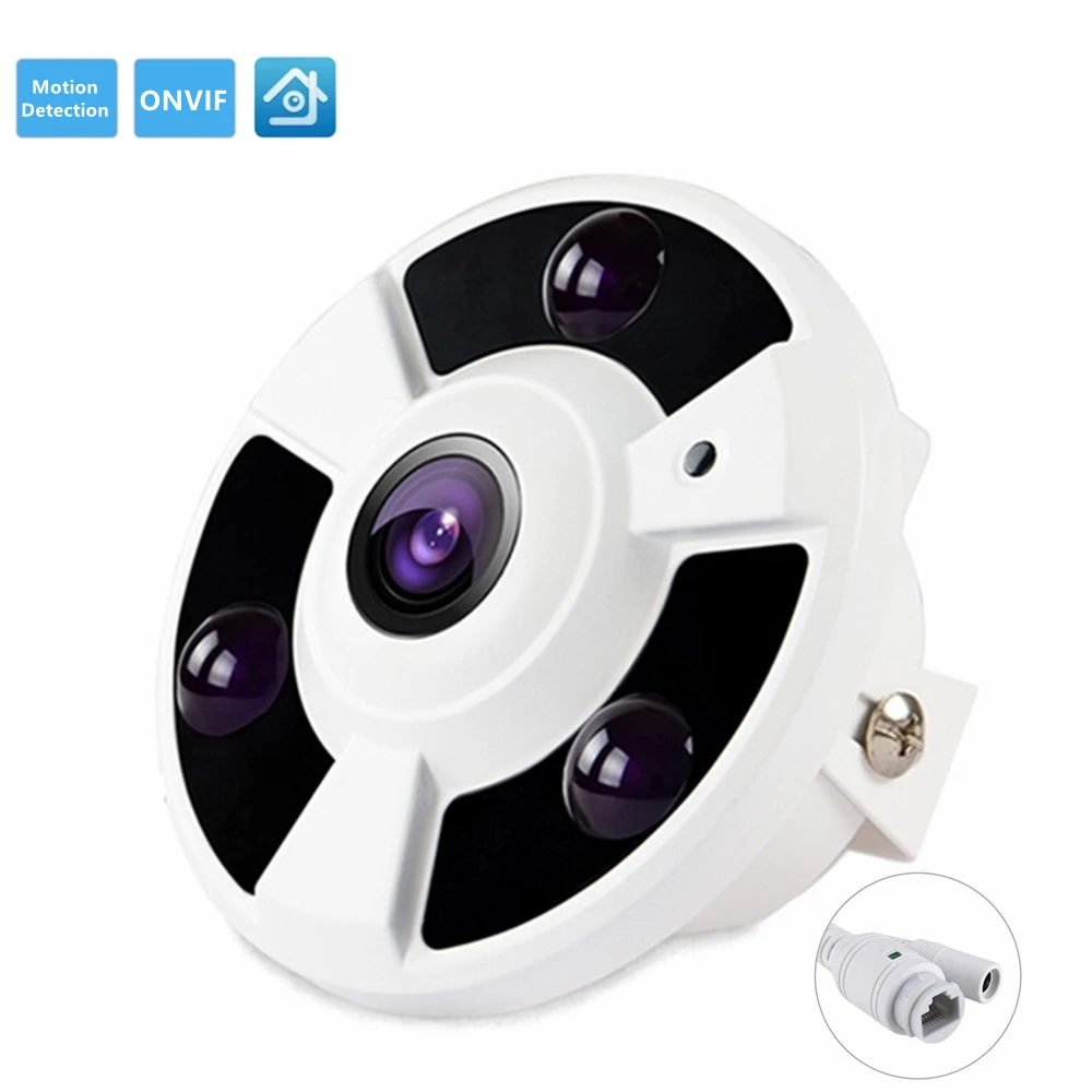H.265 2MP POE Panoramic IP Camera FishEye 5MP 1.56mm/1.7mm Lens 180 Degree 360 Night Vision Security Indoor Mini | Безопасность и