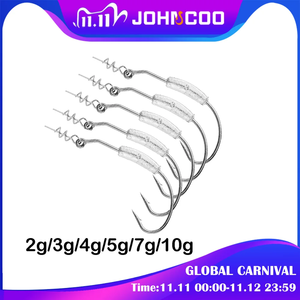 

5pcs/lot Barbed Lead Hook 2g/2.5g/3g/5.25g/7g Offset Fishing Hook Fish Hooks Fit for Texas Rigs Fishing Tackle