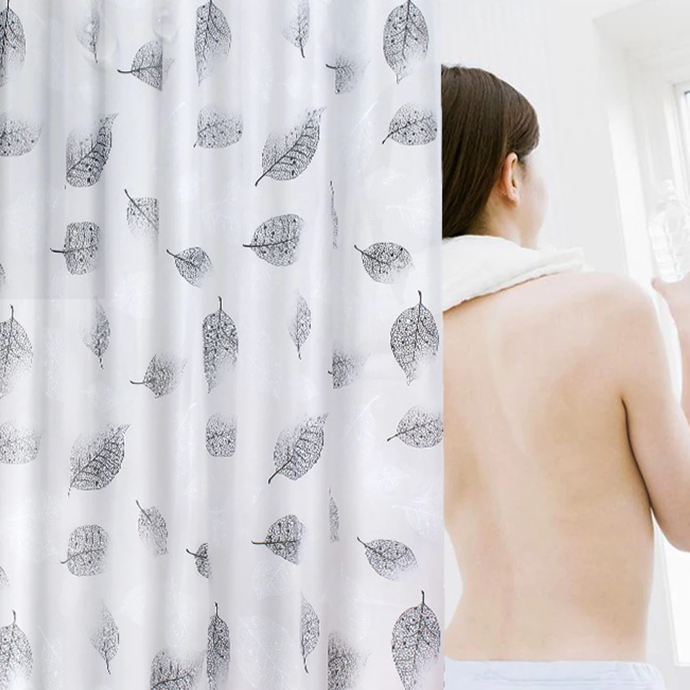 Modern Print Leaves Waterproof Shower Curtain Safety PEVA Bath Curtain Washable Home Bathroom