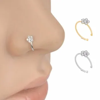 women fake nose ring rings indian flower metal Hoops hizma septum nose pin stud fake piercing wedding