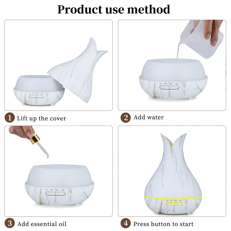 400ML Air Humidifier,Essential Oil Diffuser, Quiet 5-In-1 Humidifier, Natural Home Fragrance Diffuser with 7 LED Color Changing