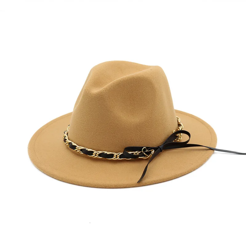 Metal Chain Bow Woolen Formal Hat Yan Ping Will Along The Wild Sir Hat