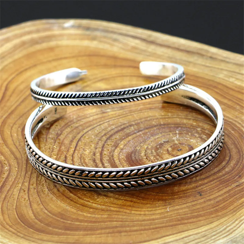 Bangle Bracelet Laurel Leaf Bracelet Woozu Silver Color Vintage Leaves Pattern Open Bracelet Bangle For Women Men