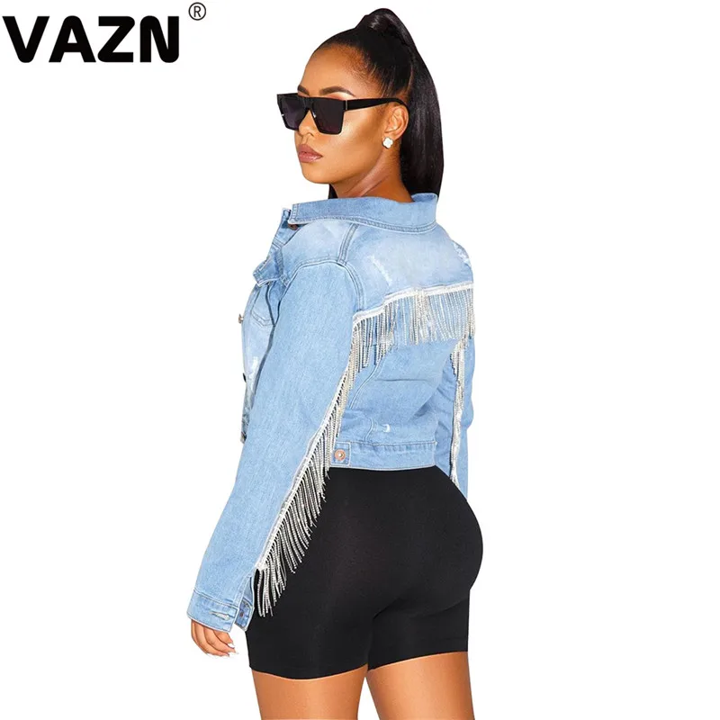 VAZN BS1129 новые джинсовые Верхняя одежда тяжелая промышленность кисточка повседневная одежда с длинным рукавом Дикий Джокер Женская Мини верхняя одежда