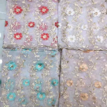 

Multi-colored Organza Mesh Lace Fabric For Dress 1Yard Embroidered French Floral Tull Lace Fabric Sewing Cloth Fabric