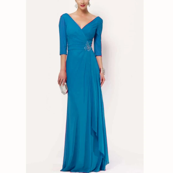 3 3/4 Sleeves Sheath Beading Mother Of the Bridal Dresses Cap Sleeves Custom-Made Women's Dresses Party Dinner Grown Dress Bride - Цвет: 3