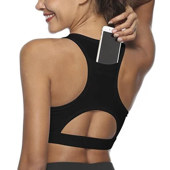 

Breathable Sports Bra for Women Padded Gym Underwear Back Pocket Ladies 2020 Trendy Solid Seamless Fitness Sport Top Bras