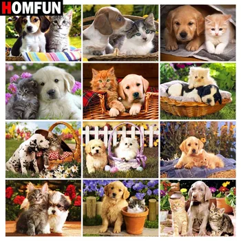 

HOMFUN Diamond Painting Full Square/Round Drill 5D DIY "Dog cat animal" Daimond Embroidery Rhinestone Cross Stitch Decor