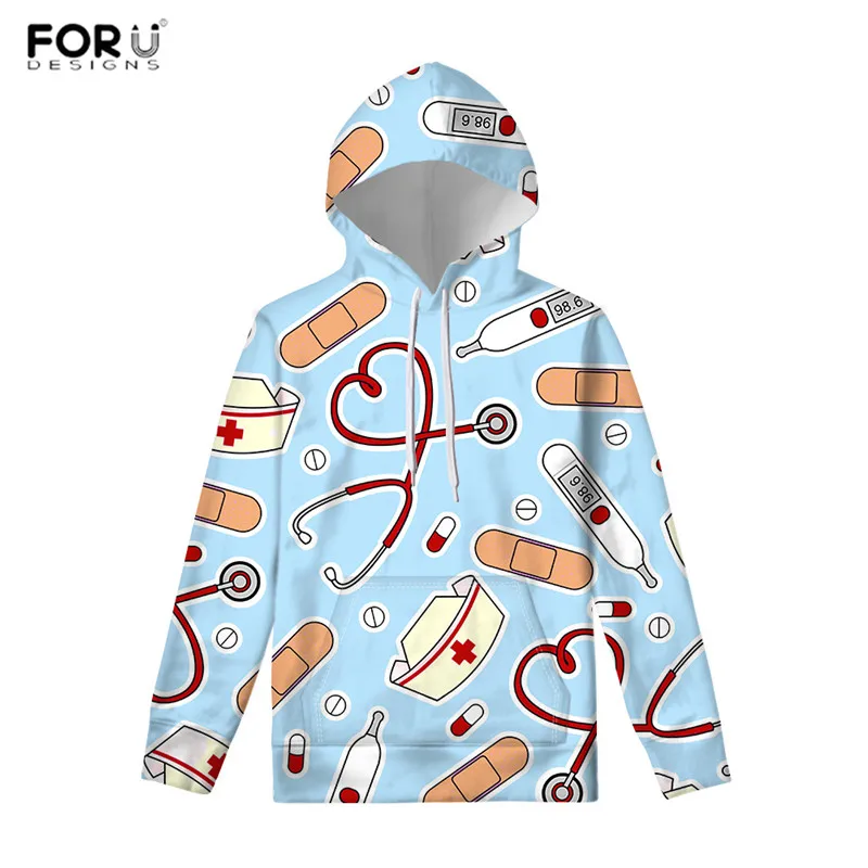 FORUDESIGNS/Медицинский узор с изображением сиделки из мультфильма милые топы 3D толстовки с капюшоном спортивные костюмы куртка осень зима загрязнители - Цвет: HXA218Z72
