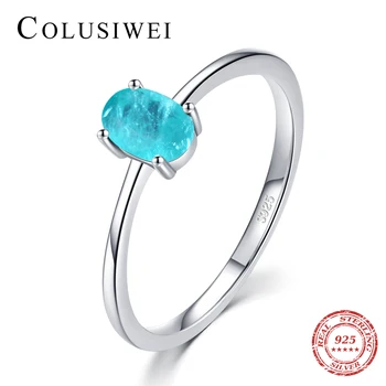 

Colusiwei Hight Qulity 925 Sterling Silver Oval Blue Paraiba Tourmaline Stone Rings for Women Weddding Engagement Bands Jewelry