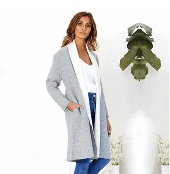 

2019 Autumn Winter Fashion Double-layer Contrast Color Warm Female Long Sleeve Woolen Coat Cardigan Top Plus Size Female Coat