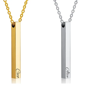 

Custom Personalized Vertical Bar Necklace Engraved Date Name Pendant Necklace Man Woman Jewelry Birthday Gift