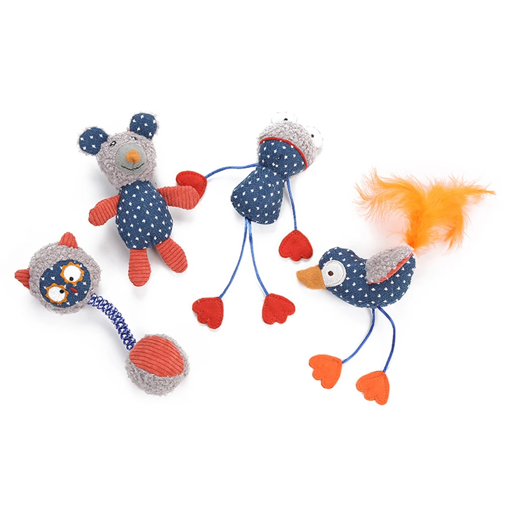 Pet Cats Kitten Plush Cute Frog Bear Owl Shape Doll Interactive Play Chew Toy