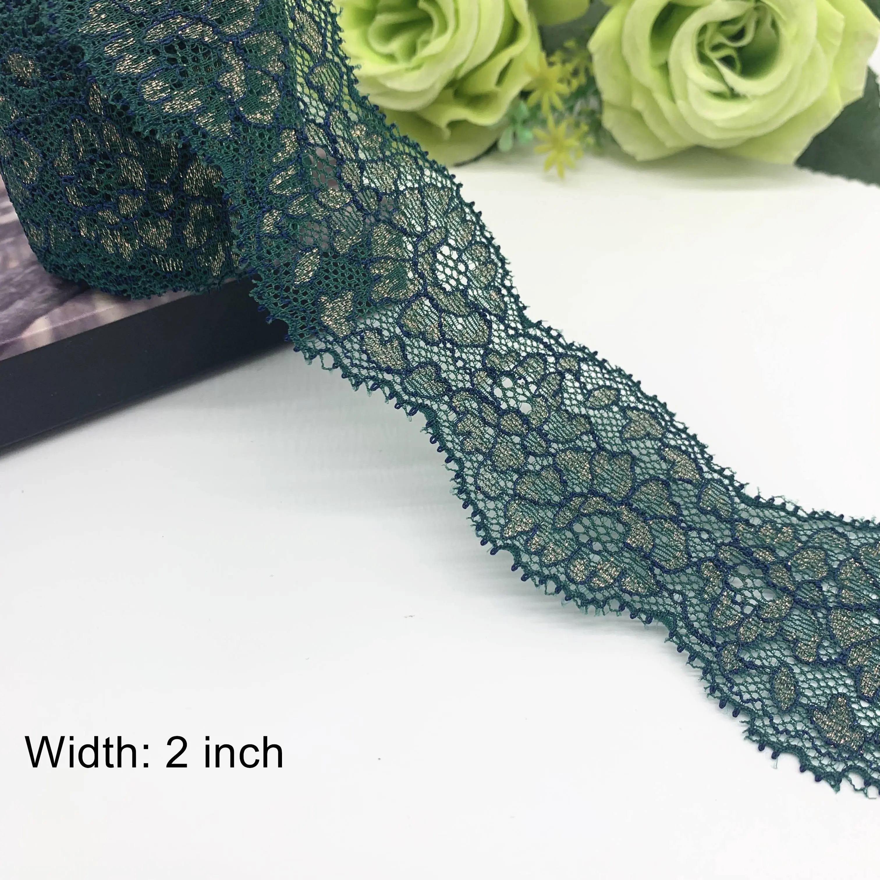 6y/lot Width 2-3 1/2 inch 4 Colors Glitter Stretch Lace Trim Foil 3