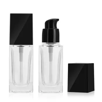 

30ML Lotion Liquid Refillable Bottles Foundation Square Frosted Glass Pump Bottle Clear Emulsion Cosmetic Packaging Container