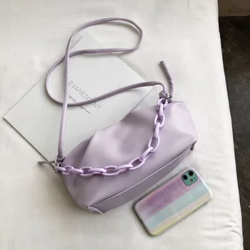 

Chain PU Leather Crossbody Bags For Women 2020 Simple Shoulder Messenger purses and handbags Female Solid Color Cross Body Bag