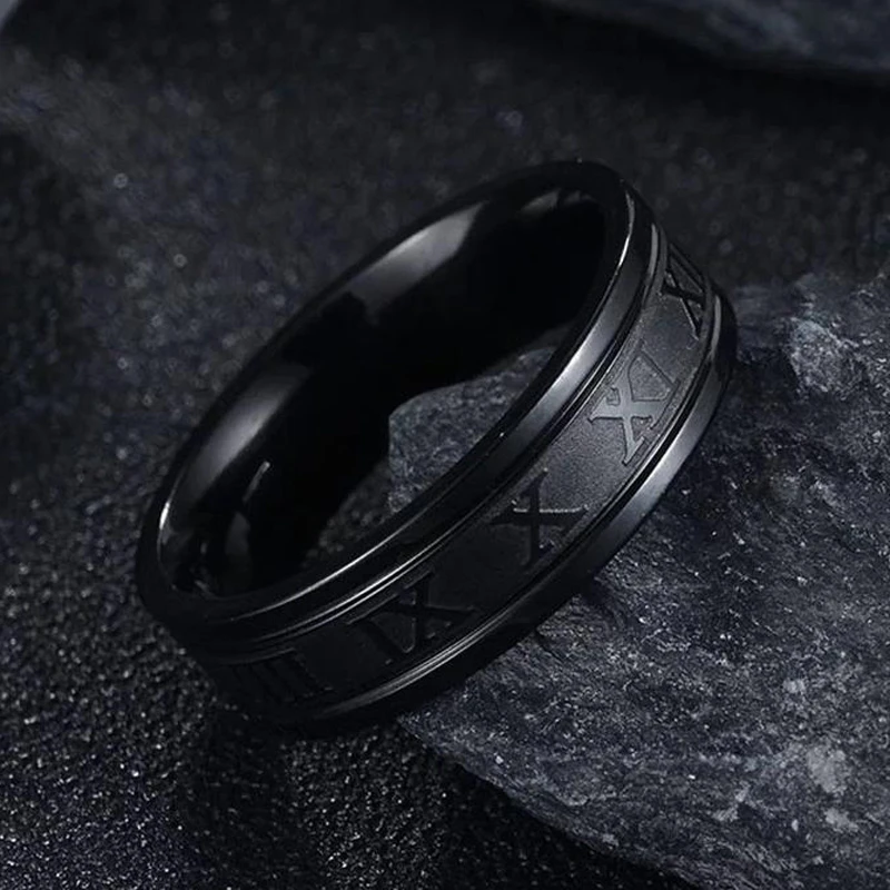 2022 Vintage Roman Numerals Men Rings Temperament Fashion 6mm Width Stainless Steel Rings For Men Jewelry Gift 