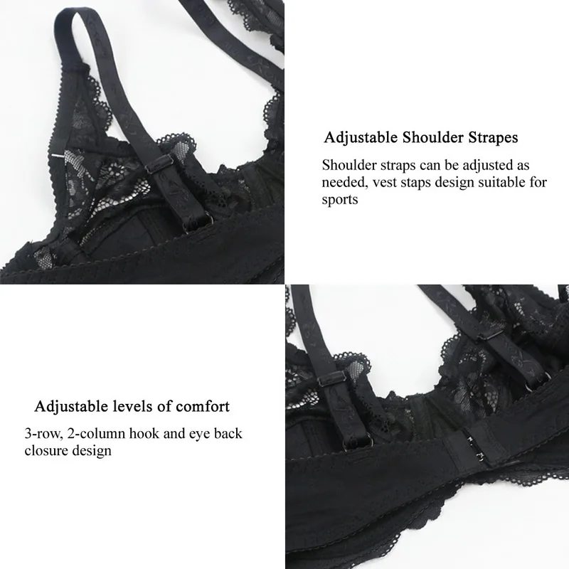 Women Plus Size Lace Bra Solid Color Adjustment Hollow Gather Underwire Bra Push Up bra Bralette Crop Top Lingerie Brassiere