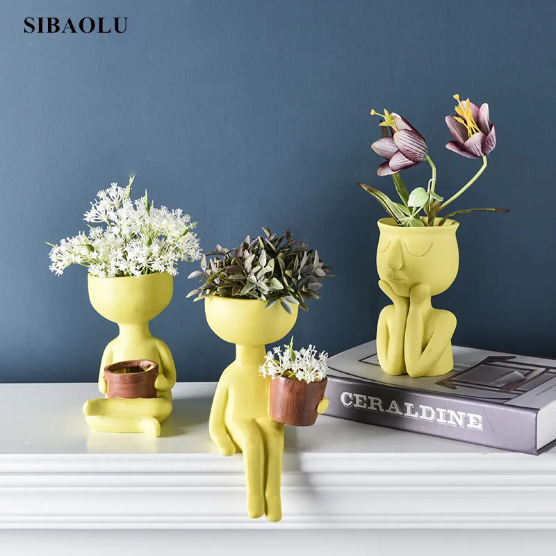 

Creative Face Resin Flower Pot Vases for Centerpieces for Weddings Resin Flower Vase INS Home Decoration Display Plants Stand