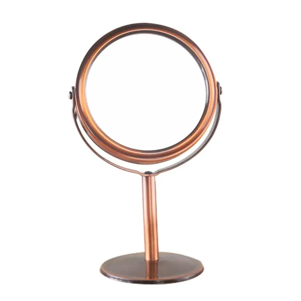 Корейское металлическое зеркало для макияжа туалетное зеркало настольное зеркало вращающееся 1:2 функция увеличения зеркало для макияжа - Цвет: round red copper