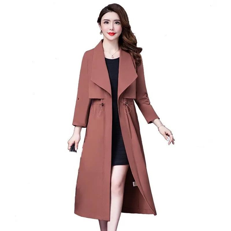 Brand new Fashion Fall Plus size 5XL Women Casual Cardigan Simple Classic Long Drawstring Trench coat Chic Female windbreaker |