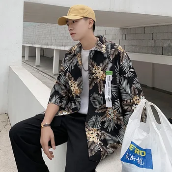 

LEGIBLE 2020 Summer Floral Shirts Men Short Sleeve Streetwear Casual Loose Shirts Hawaiian Shirt Man Hip Hop Male Top