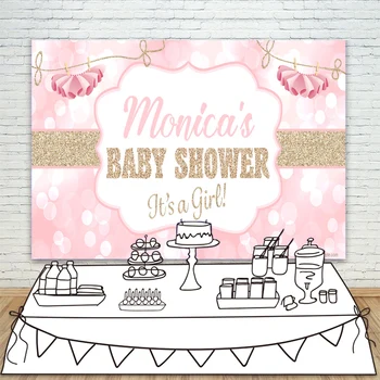 

Its a Girl Baby Shower Background Glitter Bokeh Pink Ballerina Tutu Happy Birthday Backdrops Desser Table Personalized Banner