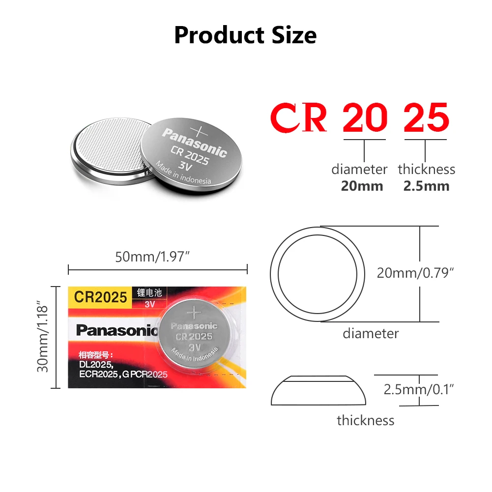 Panasonic 1-25Pcs CR2025 Button Cell Batteries For LED Lights Toys Watches Remote Control CR 2025 3V Lithium Dsposable Battery