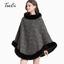 Женский осенне-зимний пуловер из искусственного меха с рукавами «летучая мышь», пончо и накидки, черный вязаный свитер и пуловеры с круглым вырезом, пальто из искусственного меха