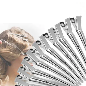 

New Metal Hairdressing Clip Studio Hand Push Corrugated Clip Positioning Clip Boxed Duckbill Clip Long Hairpin Accessories 1Pack